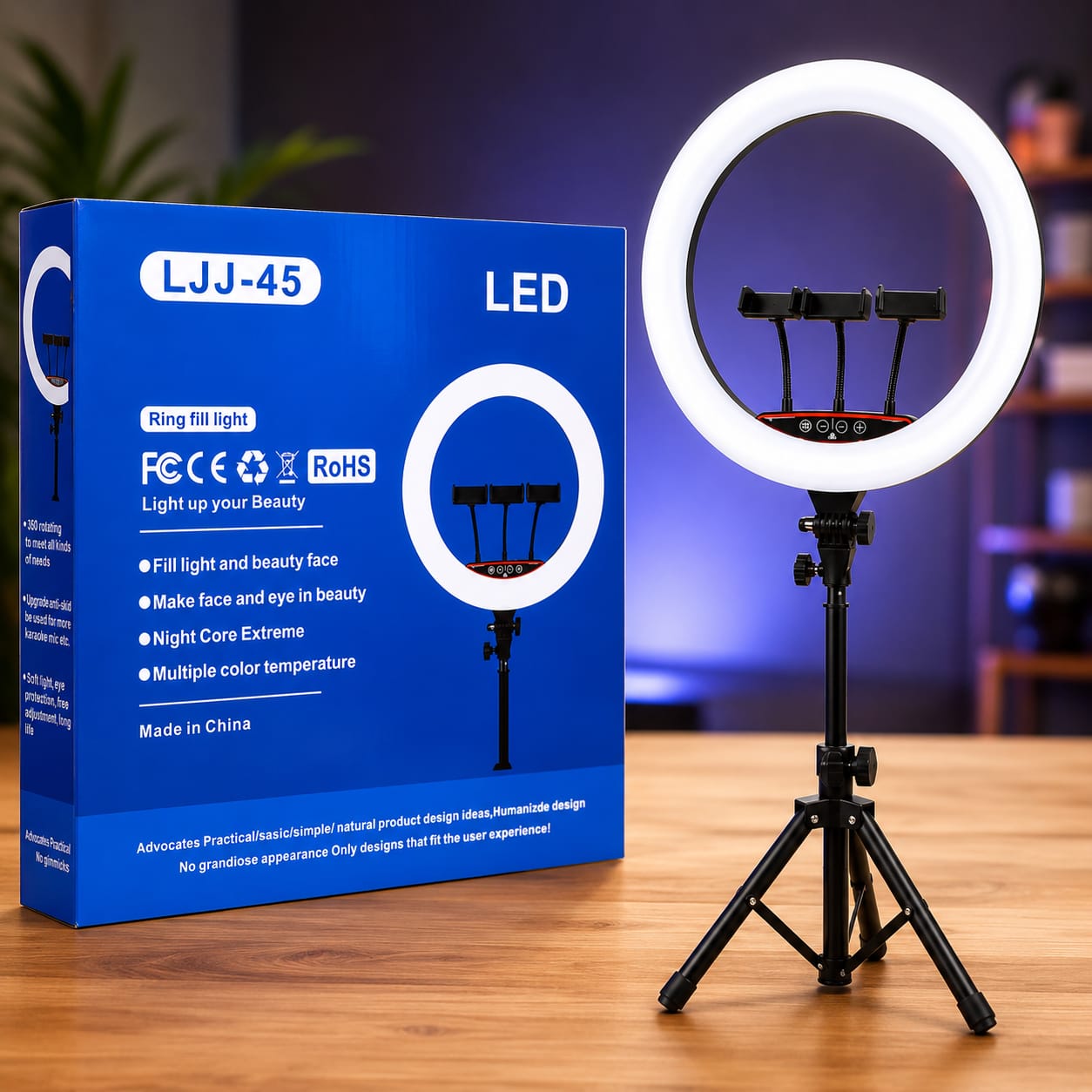 18" LED Ring Light with Adjustable Tripod Stand & 3 Phone Holders